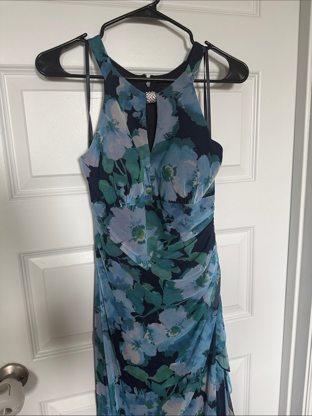 NWT Betsy & Adam Navy & Light Blue Floral Halter Maxi Dress - Picture 5 of 10
